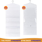 ProPik Hanging Double Sided Gift Bag Storage Organizer with Multiple Front and Back Pockets - Organize Your Gift Wrap, Tissue Paper, and Paper Bags 38 x 16 Inch PVC (White)