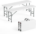 VINGLI 4 feet Plastic Folding Bench,Portable in/Outdoor Picnic Party Camping Dining Seat, Garden Soccer Multipurpose Entertaining Activities, Smooth HDPE Tabletop (2, White, 4ft)