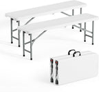 VINGLI 4 feet Plastic Folding Bench,Portable in/Outdoor Picnic Party Camping Dining Seat, Garden Soccer Multipurpose Entertaining Activities, Smooth HDPE Tabletop (2, White, 4ft)