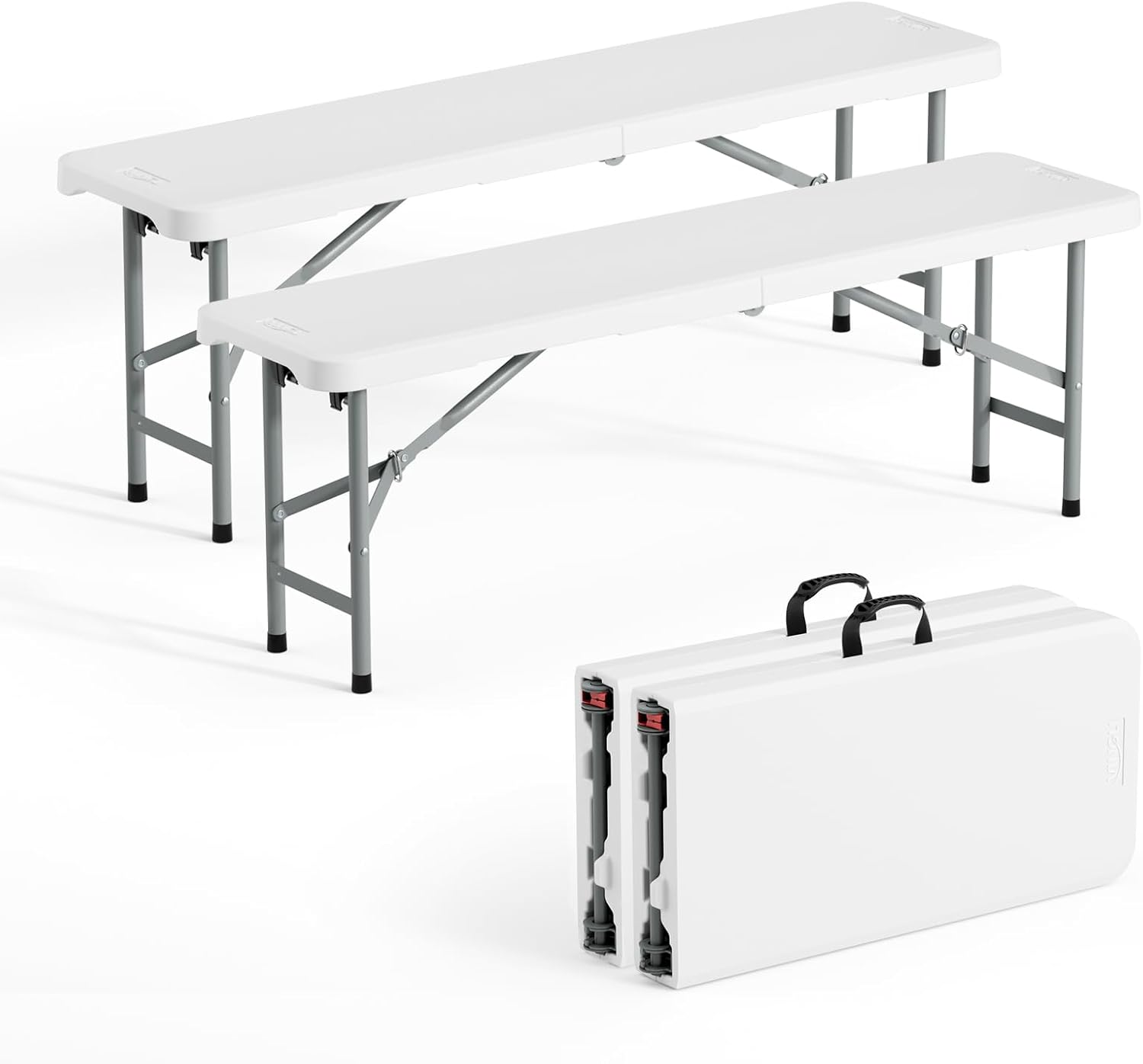 VINGLI 4 feet Plastic Folding Bench,Portable in/Outdoor Picnic Party Camping Dining Seat, Garden Soccer Multipurpose Entertaining Activities, Smooth HDPE Tabletop (2, White, 4ft)