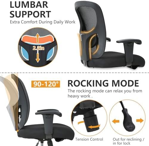 PayLessHere Big and Tall 500lbs Mesh Office Chair Ergonomic Executive Task Desk Chair Rolling Swivel Computer Chair with Lumbar Support for Women, Men (Black)