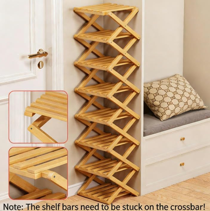 The 9-Tier No-Assembly Bamboo Rack, 2026 New 9 Tier Bamboo Shoe Rack, Bamboos Shoes Storage Racks, Foldable Vertical Organizer for Entryway, Closet, Bedroom, Small Spaces (Nature 9 Tier)