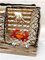 Decorative Lobster Trap Decor – Well Crafted Distressed Wood - Features Fishnet, Seashells Crab Starfish - Nautical Decorations for Home, Boats and Beach House - Decorative Crab Trap Gift Box