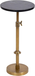 Kate and Laurel Engles Traditional Adjustable-Height Pedestal Drink Table, 10 x 10 x 30, Black Marble and Antique Brass, Vintage Round Indoor Metal Plant Stand with Authentic Marble Tabletop