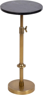 Kate and Laurel Engles Traditional Adjustable-Height Pedestal Drink Table, 10 x 10 x 30, Black Marble and Antique Brass, Vintage Round Indoor Metal Plant Stand with Authentic Marble Tabletop