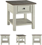 BOWERY HILL 2-Piece End Table Set in Antique White and Weathered Oak