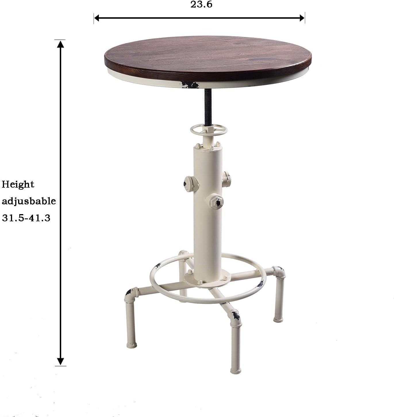Topower Industrial Bar Table 32.3-38.2" Adjustable Pub Table Kitchen Dining Coffee Bistro Table (Antique White)