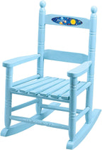 Fox Valley Traders Custom Space-Themed Children's Rocking Chair, Durable Wood - Measures 14 1/2" Wide x 11 1/2" Deep; 22 1/2" Overall Height, Blue Font