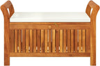 Natural Wood Acacia Garden Storage Bench for Two People with Cushion and Patio Seating
