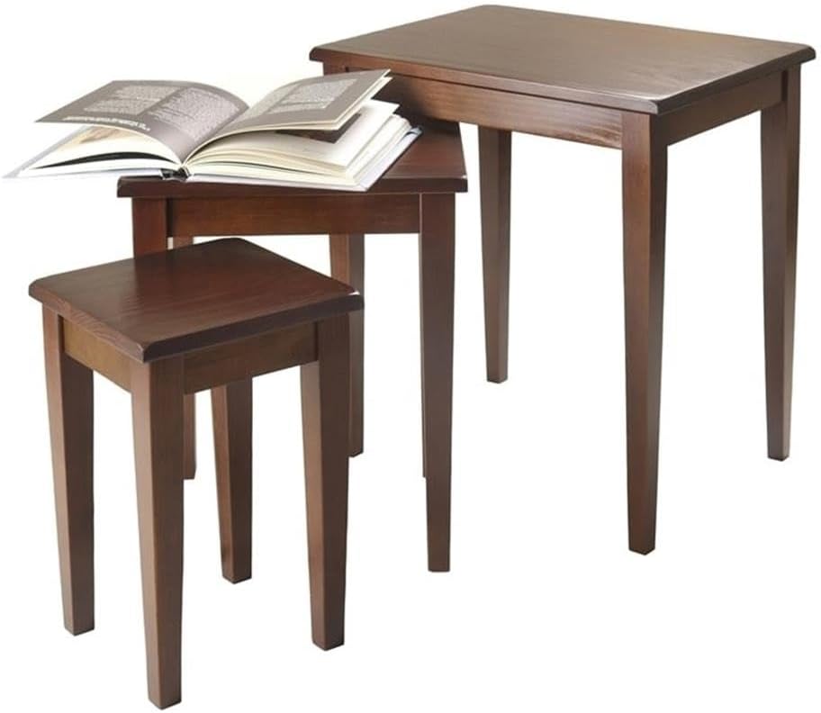 Pemberly Row 3-Piece Solid Wood Nesting Tables, Antique Walnut Finish, Stackable Design, Includes Small, Medium, Large Sizes, Transitional Style for Living Room or Home Office Use