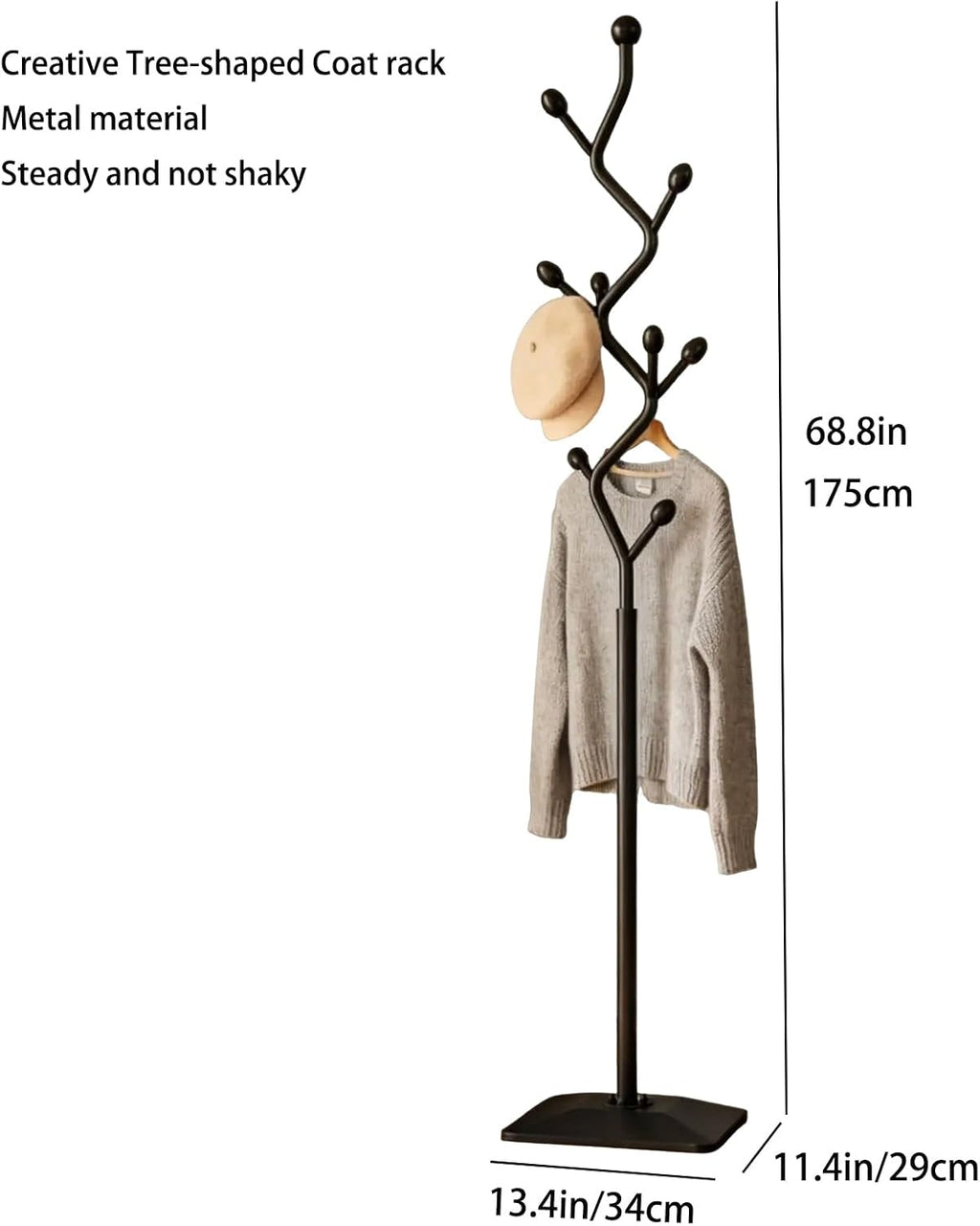 Coat Rack Freestanding Metal Tree Coat Rack Stand with Hooks, Modern Standing Hat Rack for Entryway Hallway Bedroom Office (black)