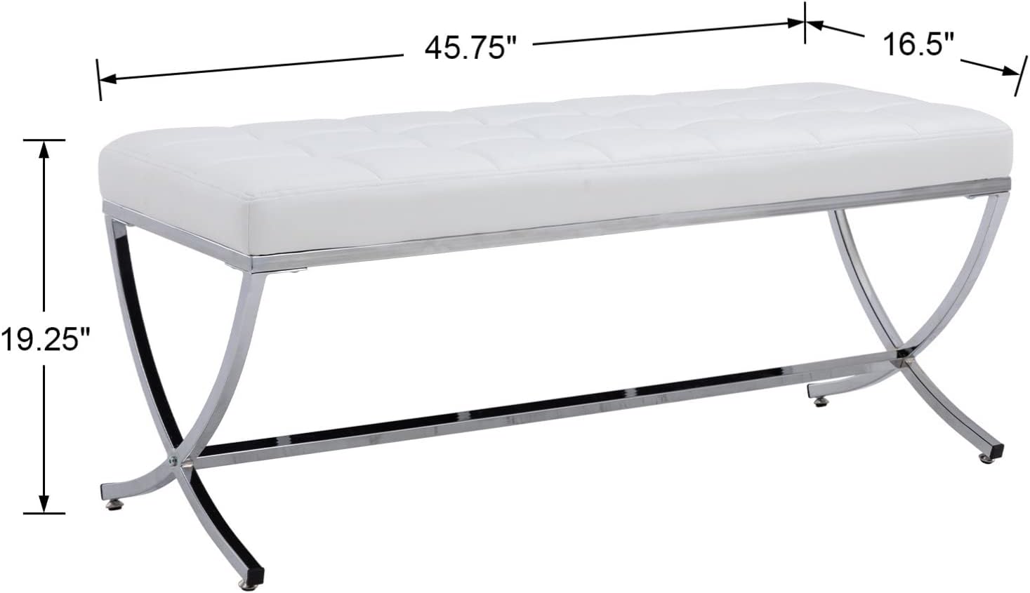 HEAH-YO Modern Button Tufted Bench, PU Faux Leather Ottoman Dining Bench, Stylish Footstool for Entryway Bedroom Kitchen Dining Table, White
