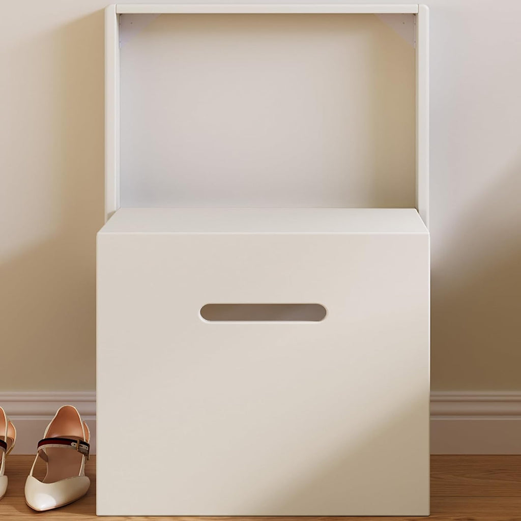 Wall Mounted Seat Shoe Changing Stool, Folding Stool Chair for Entryway, Space Saving Hidden Wall Stools,Folding Entryway Stool, Tea White, 18.97" W