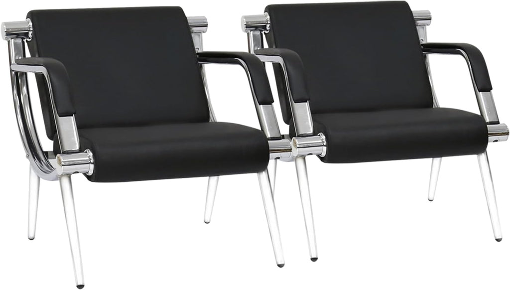 kinbor 2 PCS Waiting Room Guest Chairs, PU Leather Office Reception Chair, Lobby Furniture Reception Sofa Seat with Arms for Airport Salon Clinic, Black