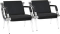kinbor 2 PCS Waiting Room Guest Chairs, PU Leather Office Reception Chair, Lobby Furniture Reception Sofa Seat with Arms for Airport Salon Clinic, Black