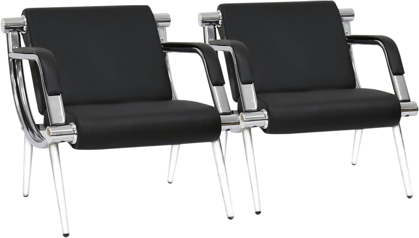 kinbor 2 PCS Waiting Room Guest Chairs, PU Leather Office Reception Chair, Lobby Furniture Reception Sofa Seat with Arms for Airport Salon Clinic, Black