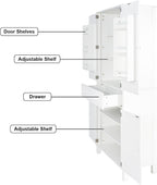 70.87" Tall Kitchen Pantry Storage Cabinet with 4 Doors and Drawer, White Wood Cupboard Locker with and Adjustable Shelves for Kitchen, Dining Room, Living Room, 29.53 inch