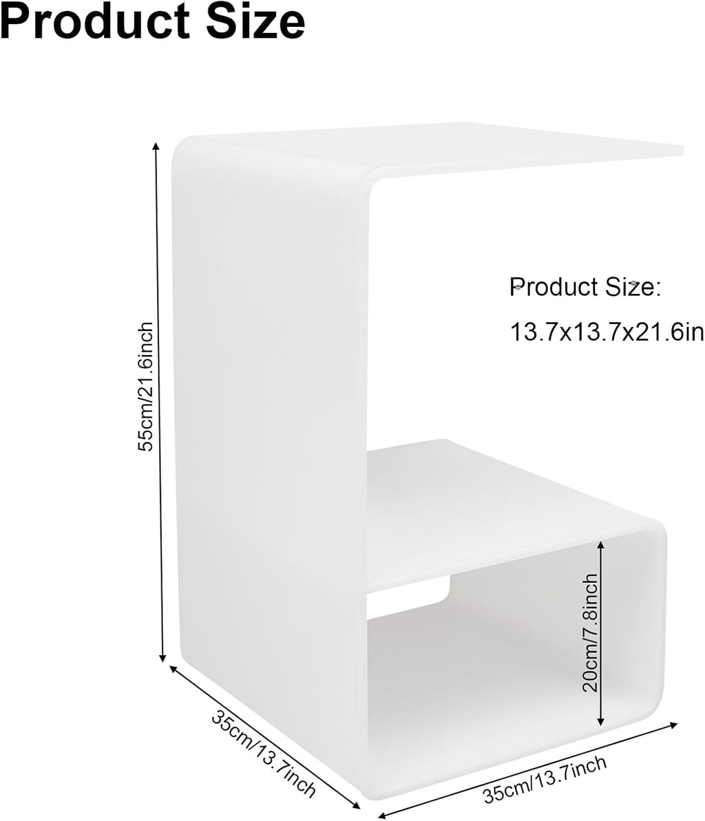 Acrylic End Table, 21.6" H C-Shaped End Table, Side Table for Living Room, Bedside Table for Bedroom, Acrylic Clear C Side Table (White)