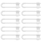 (10 pack white) 4 button Cabinet Locks, U-Shaped Proofing Drawers Safety Child Locks Adjustable, for Wardrobe,Kitchen,Bathroom,Drawer,Fridge,Cupboard Doors Knobs & Handles