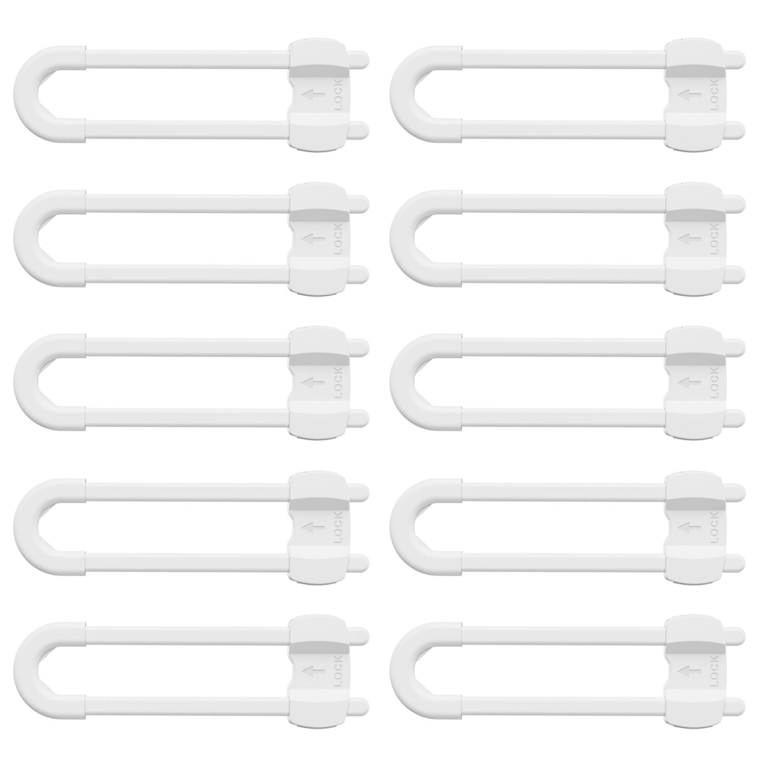(10 pack white) 4 button Cabinet Locks, U-Shaped Proofing Drawers Safety Child Locks Adjustable, for Wardrobe,Kitchen,Bathroom,Drawer,Fridge,Cupboard Doors Knobs & Handles