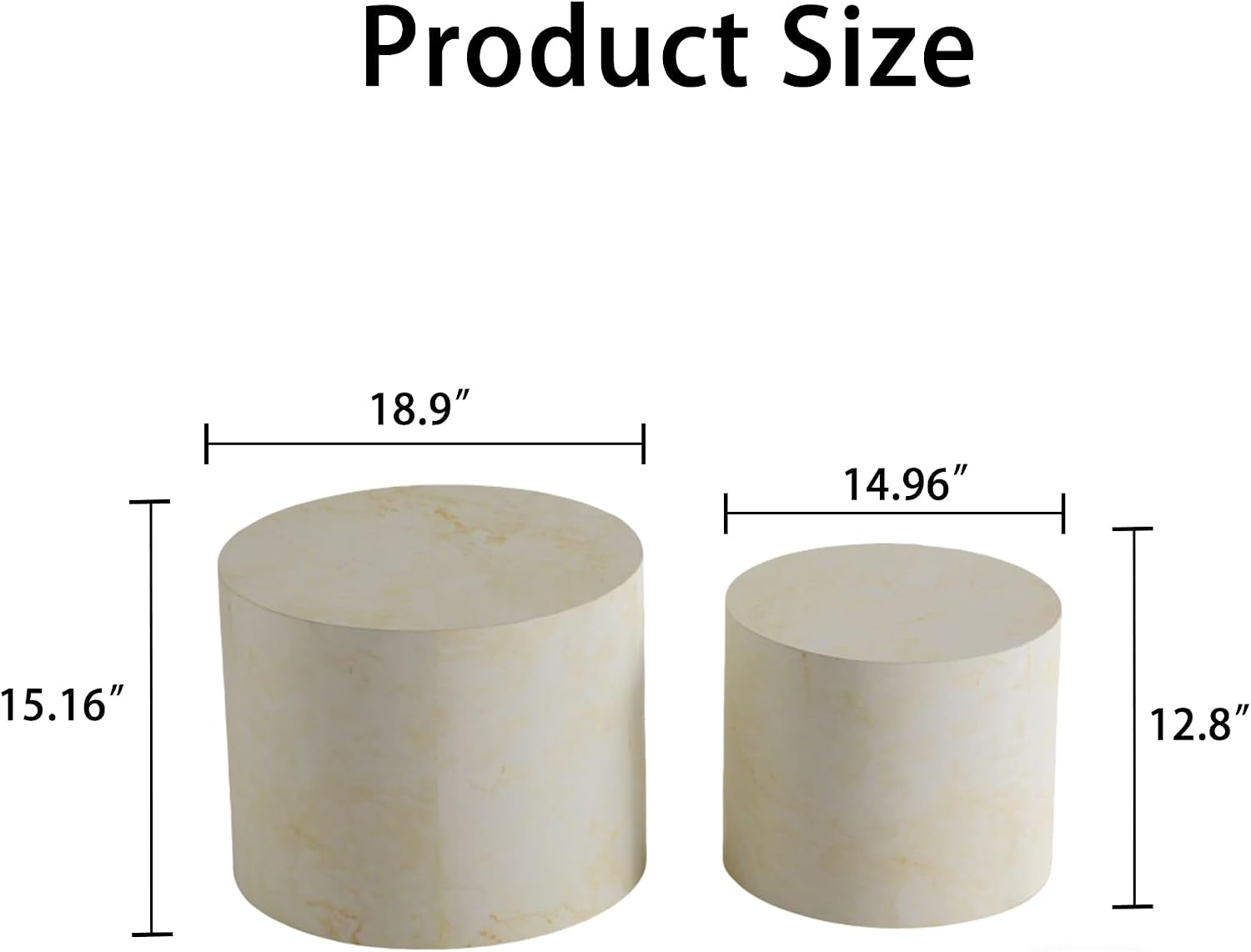 Nesting Round Coffee Table Set of 2, Accent End Table for Small Spaces, Morden Drum Side Table, Wooden Circle Center Table for Living Room, Fully Assembled - Faux Marble
