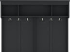 KEIKI Entryway Hall Tree with Bench and Shoe Storage, Coat Rack with 6 Hooks and Shoe Cubbies, Hall Tree Organizer Coat Rack with Shoe Storage for Entryway Hallway, Black