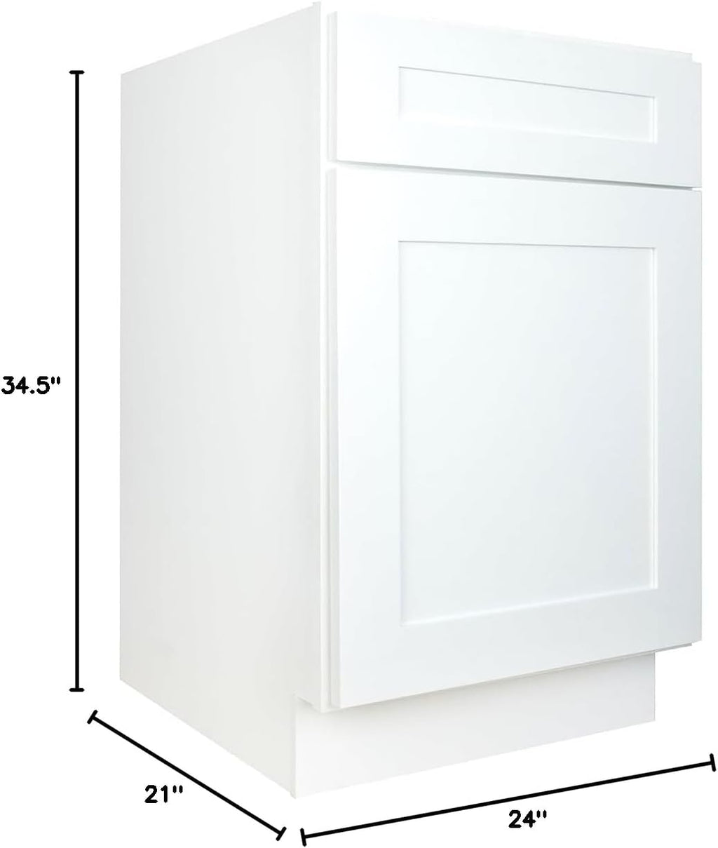 Hollywood Fabiani Design Base Kitchen Cabinet - 21 in. W x 24 in. D x 34.5 in. H, Shaker White, Solid Wood Frame, 1/2-Inch Cabinet-Grade Plywood Box, Soft-Close Door, Ready to Assemble