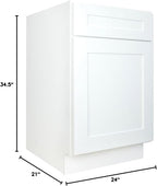 Hollywood Fabiani Design Base Kitchen Cabinet - 21 in. W x 24 in. D x 34.5 in. H, Shaker White, Solid Wood Frame, 1/2-Inch Cabinet-Grade Plywood Box, Soft-Close Door, Ready to Assemble