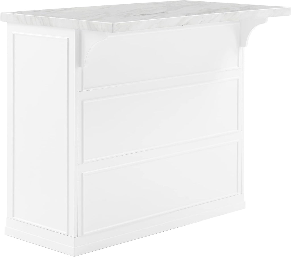 Crosley Furniture Cutler Faux Marble Top Kitchen Island with Storage, Breakfast Bar, Microwave Stand, White