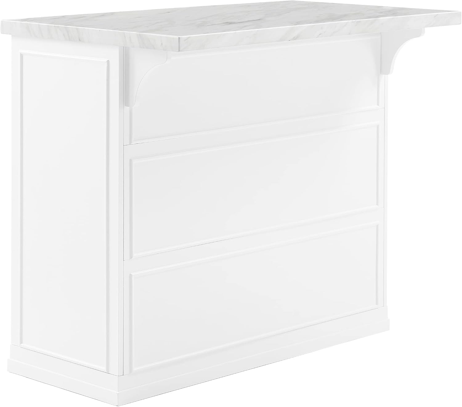 Crosley Furniture Cutler Faux Marble Top Kitchen Island with Storage, Breakfast Bar, Microwave Stand, White