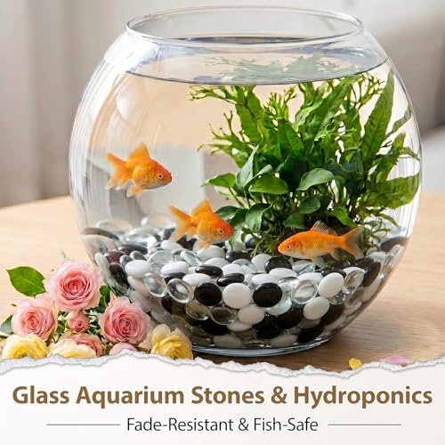 1LB Mixed Glass Beads White, Clear & Black, 0.6"-0.8" Flat Glass Marbles for Vases - Decorative Stones Vase Filler, Fish Tank Rocks, Aquarium Decor, Modern Gems for Centerpieces & DIY Crafts