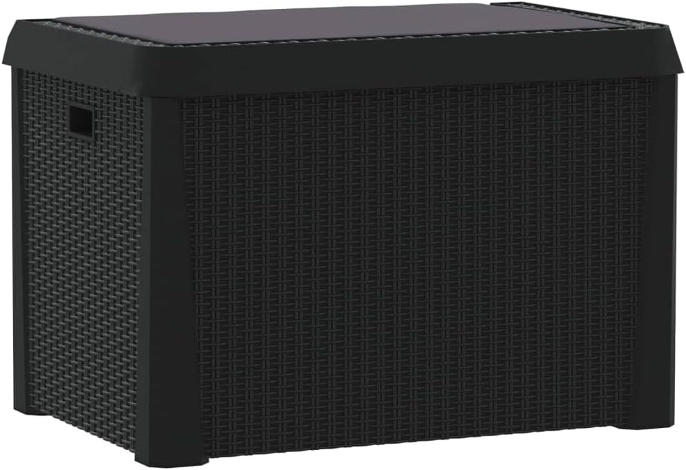 Patio Storage Box with Seat Cushion Anthracite 33 Gallon Resin Rattan Deck Chest Bench for Garden Yard Porch Backyard Pool Outdoor Weather Resistant Lockable Container