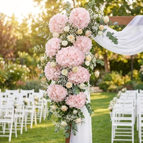 24PCS Light Pink Artificial Hydrangea Flowers with Stems, Silk Faux Hydrangea Heads for Baby Girl Shower & Nursery Decor