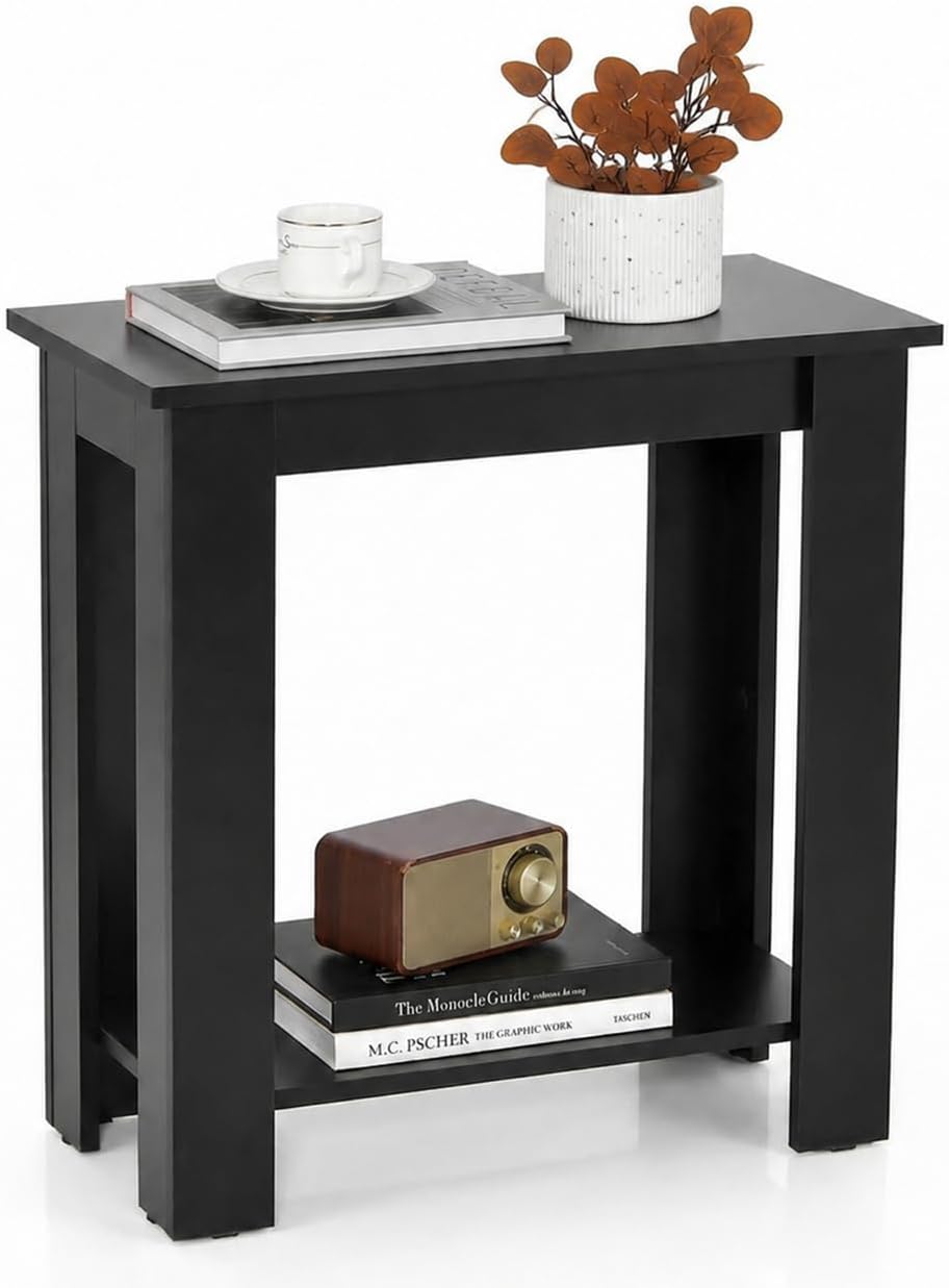GOFLAME 24” Side Table, 2-Tier Rectangular End Table with Storage Shelf, Multipurpose Night Stand for Bedroom, Living Room, Black