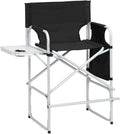 26.5" High Folding Directors Chair with Footrest, Side Table & Cup Holders - Portable for Camping, Fishing, Makeup Studios, and Indoor/Outdoor Use (Black)
