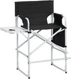 26.5" High Folding Directors Chair with Footrest, Side Table & Cup Holders - Portable for Camping, Fishing, Makeup Studios, and Indoor/Outdoor Use (Black)