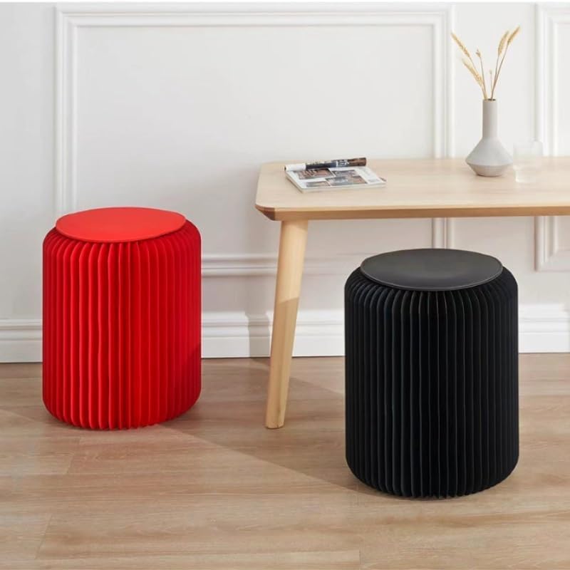 Portable Folding Paper Chair Modern Honeycomb Design Ultrathin Round Stool for Living Room Bedroom & Hallway Lightweight(Black,30cm)