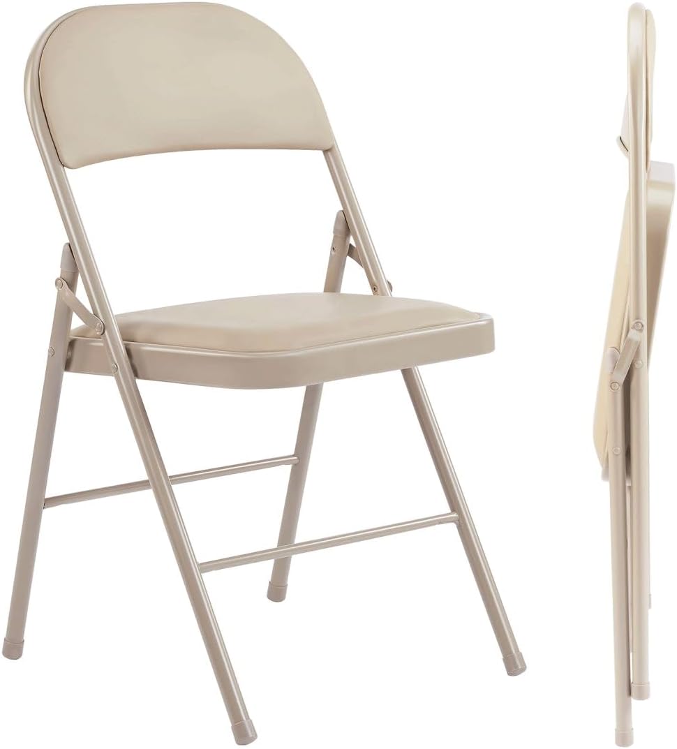 Padded Folding Chairs Set of 2, Portable Stackable Acrylic with Cushion for Outdoor Activities, Indoor Gatherings, Living Rooms and Office Meetings, Khaki
