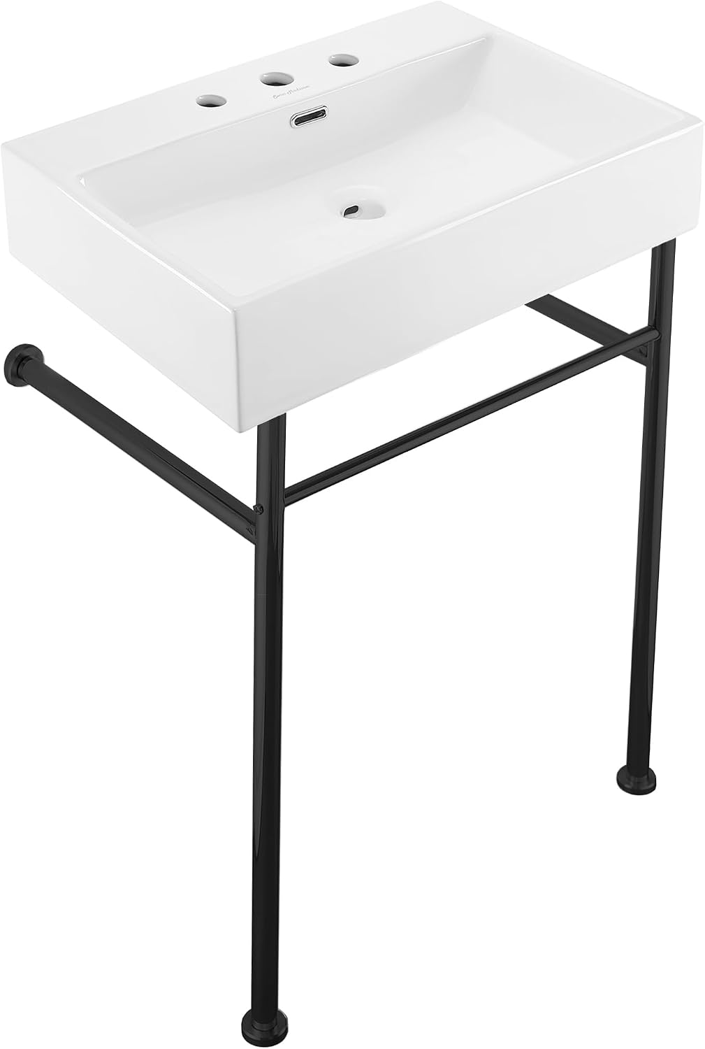 Claire 24" Console Sink White Basin Black Legs with 8" Widespread Holes