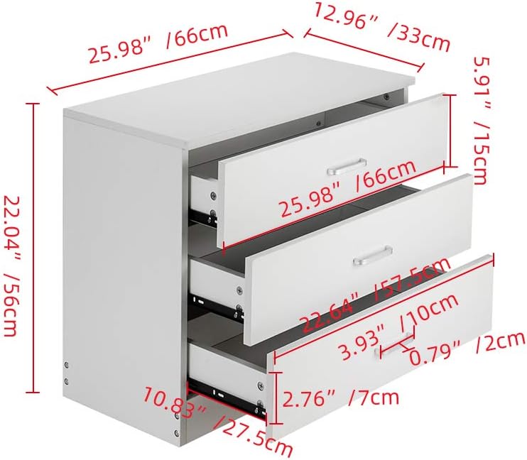 Mid Century Nightstand,Bedroom Bedside End Table,Solid Wood Night Stand,Home Office Dresser Side Tables,with 3 Drawers & Handle,for Small Spaces, Study, Living Room, Entryway, Hallway (White)