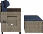 Garden Bench Grey PE Rattan Medium Adjustable Armrests,Reclining Garden Bench with Comfortable Cushions Outdoor Sofa Bed for Two Patio Furniture
