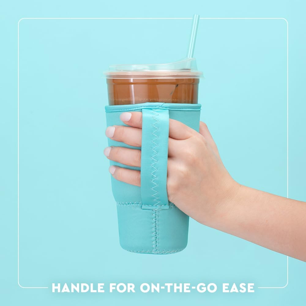 Swig Life Large Iced Cup Coolie, 30-32oz Iced Coffee Cup Insulator Sleeve with Handle, Neoprene Insulated Coolie Keeps Drinks Cold (Clover Crush)