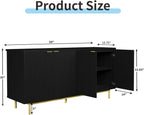 MUUEGM Buffet Cabinet with Storage, 58" Fluted Sideboard Kitchen Storage Cabinets with Shelves and 4 Doors, Modern Wood buffets & Sideboards for Dinging Room, Living Room, Black Storage Cabinet