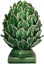 Green Ceramic Artichoke Statue - Unique Artisanal Decorative Sculpture, Decor for Living Room, Office, Bookshelf