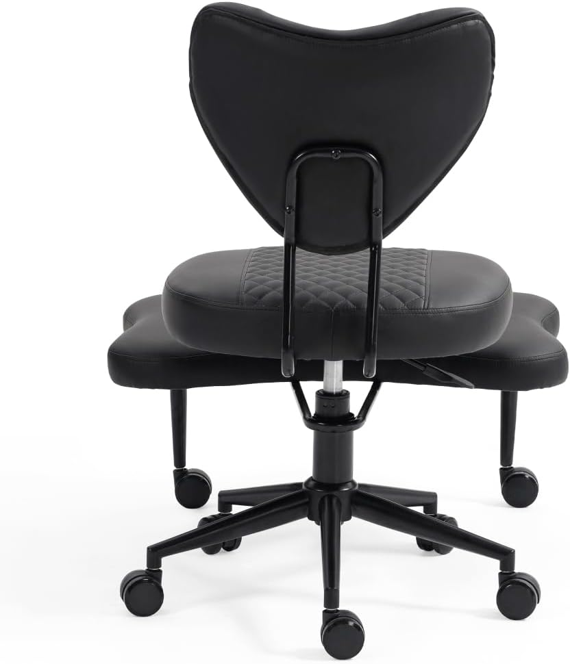 Upgraded Ergonomic Cross Legged Swivel Chair, Adjustable Height and PU Leather, Meditation& ADHA Chair with Back Support, Home and Office,Yoga Chair, Black