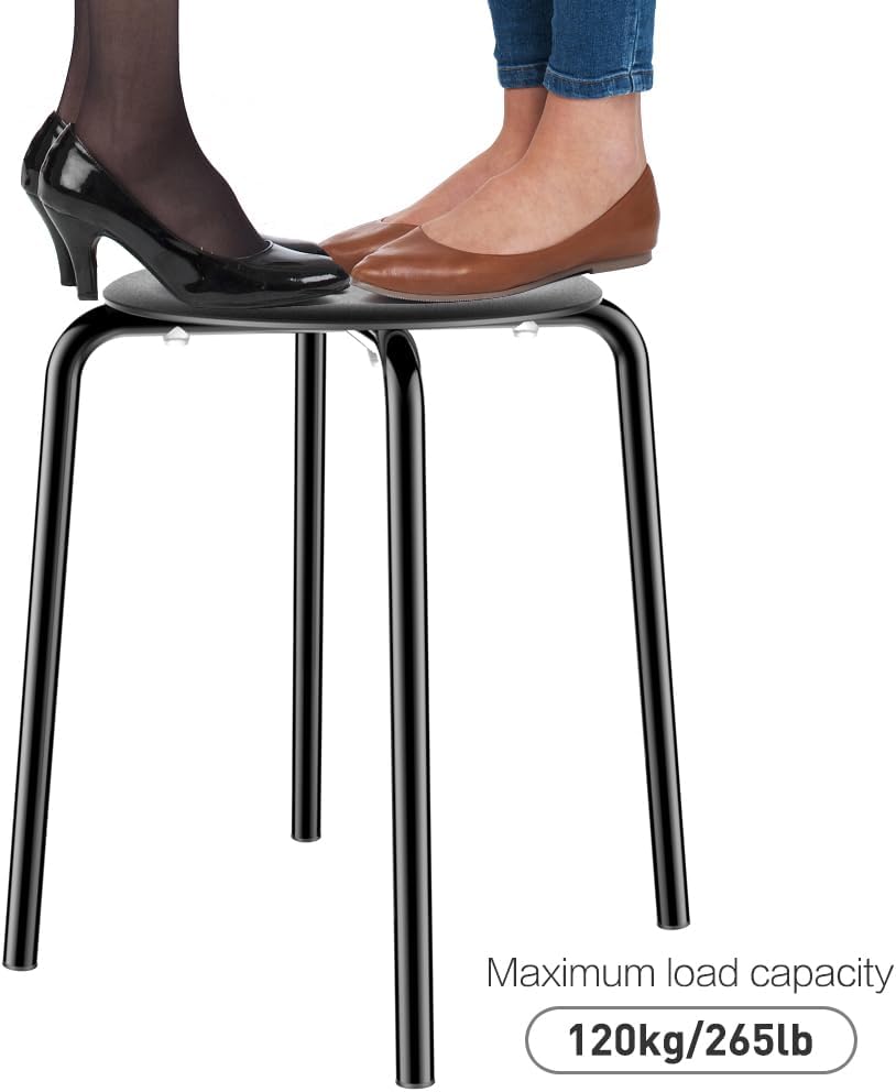 Topeakmart Set of 5 Commercial Plastic Stackable Stools Round Top Backless Stool Metal Leg 17.3in Height Black