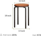 Stacking Stools Set of 4, 18" H Backless Round Wooden Top Portable Stackable Stools with Metal Frame (Brown)