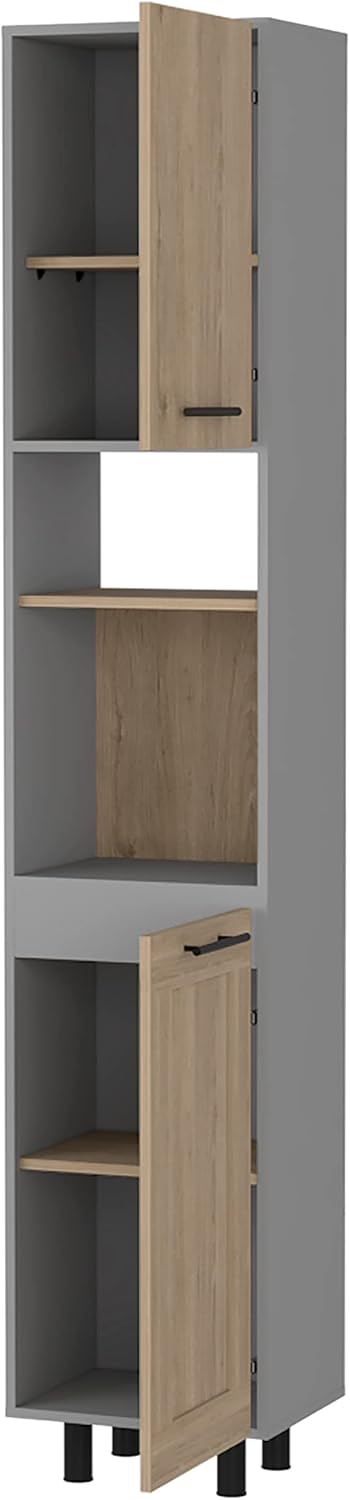 2-Door 2-Shelf Kitchen Pantry Light Pine and Gray,Buffet Kitchen Sideboard,for Kitchen,Dining Room,13.58 * 15.75 * 82.05