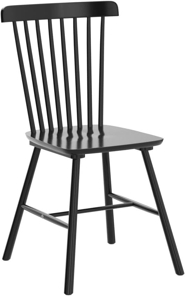 LUE BONA Windsor Dining Chair Set of 4, Spindle Back Wooden Chairs for Kitchen and Dining Room, Restaurant, Cafe, Hotel, Black