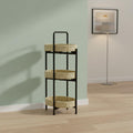3-Tier Storage Side Table with Paper Rope Woven Baskets, Black Metal Frame, Natural Oval Trays, 11.81x8.26x28.74 Inches, Modern Farmhouse Design for Living Room, Kitchen